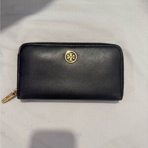Tory Burch Black Zip-Around Wallet with Gold Accents